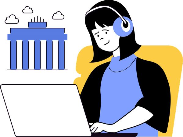 Woman listening music while selecting place  Illustration