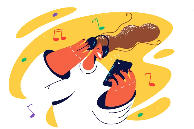 Woman listening song on mobile  Illustration