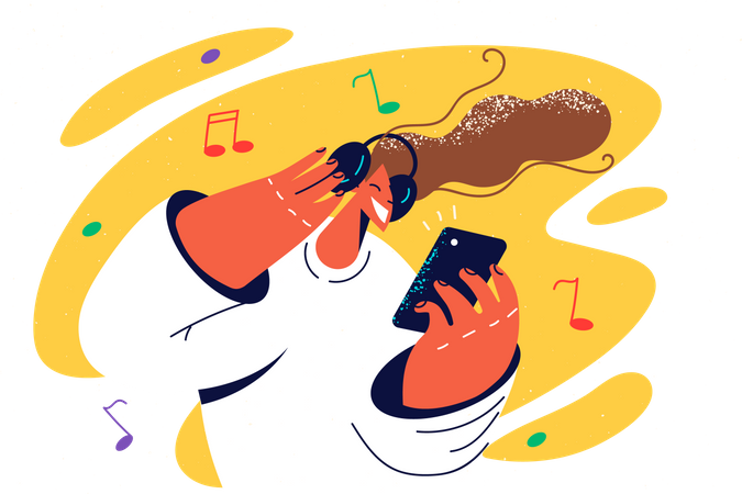 Woman listening song on mobile  Illustration