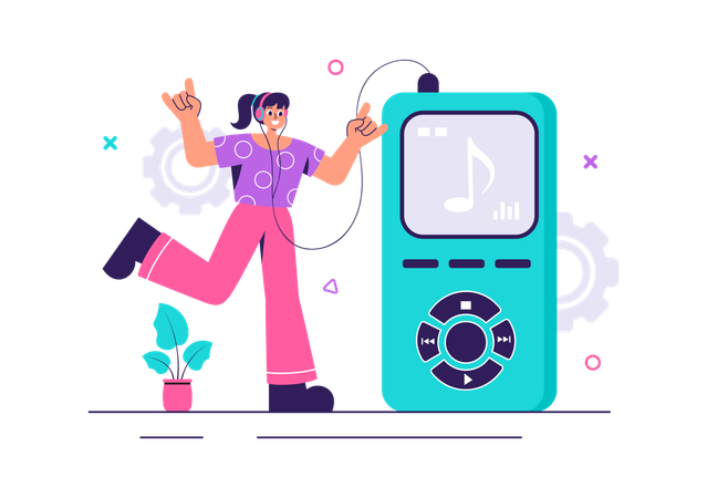 Woman listening songs from mp3 player  Illustration