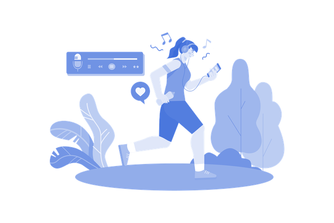 Woman Listening To A Podcast While Jogging  Illustration