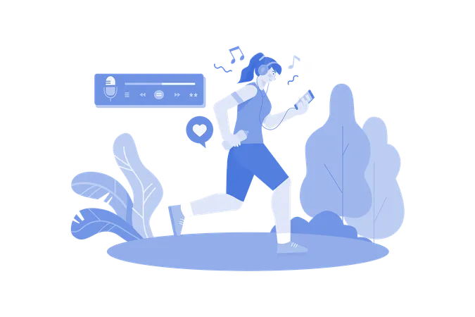 Woman Listening To A Podcast While Jogging Illustration