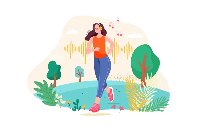 Woman listening to a podcast while jogging Illustration