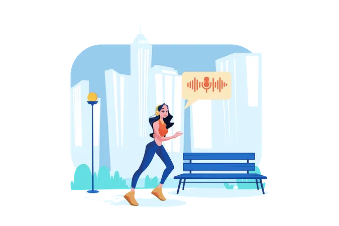 Woman listening to a podcast while jogging Illustration
