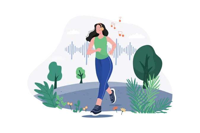 Woman listening to a podcast while jogging  일러스트레이션