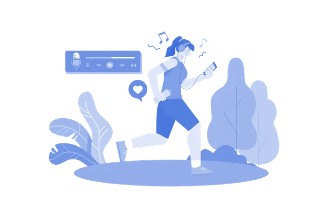 Woman Listening To A Podcast While Jogging  Illustration