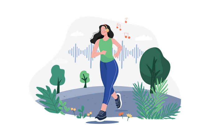 Woman listening to a podcast while jogging  Illustration