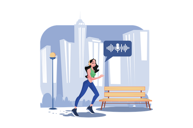 Woman Listening To A Podcast While Jogging  Illustration