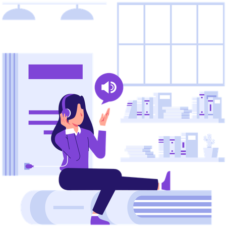Woman listening to audio book  Illustration