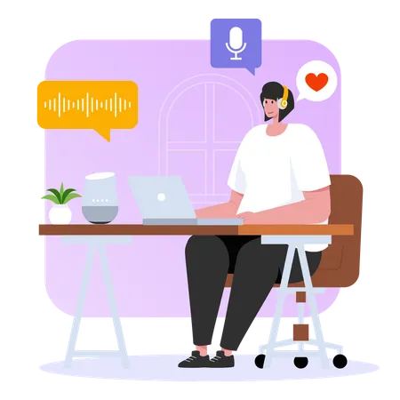 Woman listening to favorite podcast show Illustration
