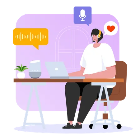 Woman listening to favorite podcast show  Illustration