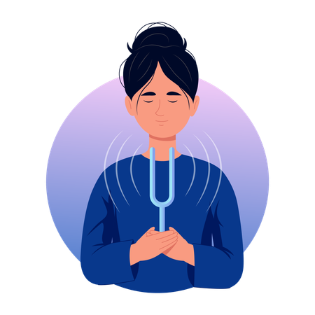 Woman listening to fork sound  Illustration