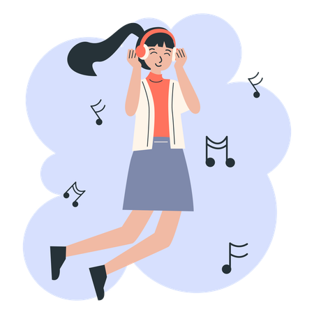 音楽を聴く女性  イラスト