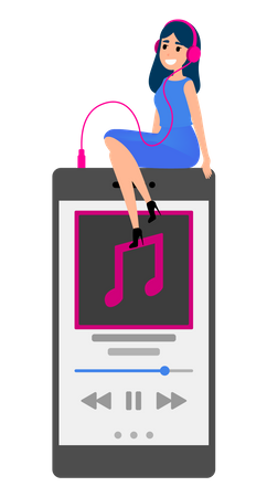 Woman listening to music from app  Illustration