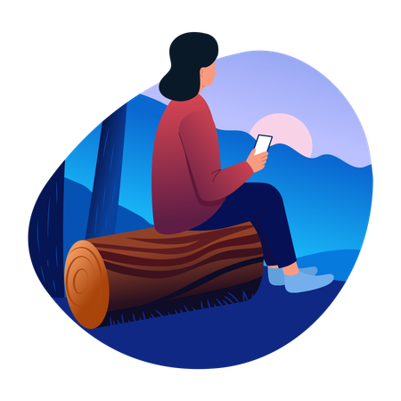 Woman listening to music in nature  Illustration