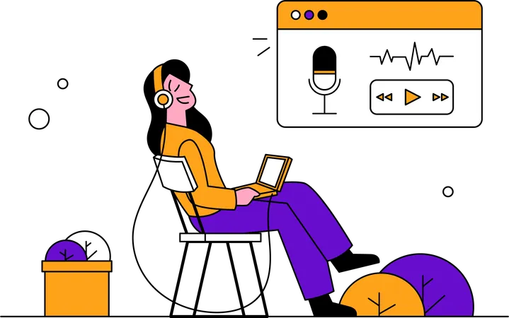 Woman listening to podcast  Illustration