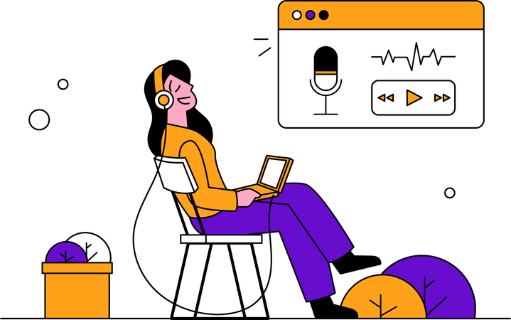 Woman listening to podcast  Illustration