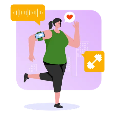Woman listening to podcast while jogging Illustration