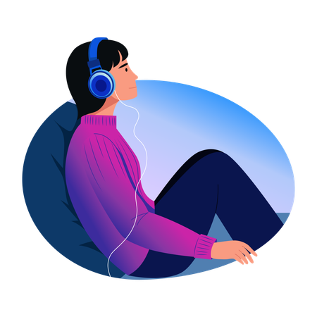 Woman listening to smoothing music  Illustration