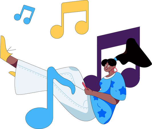 Woman listens music in free time  Illustration