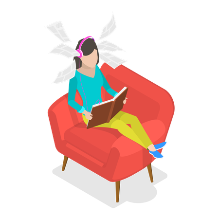 Woman listing audio book  Illustration