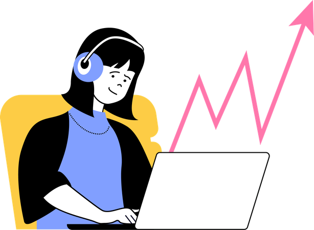 Woman listing song while working on growth chart  Illustration