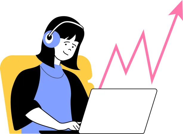 Woman listing song while working on growth chart  Illustration