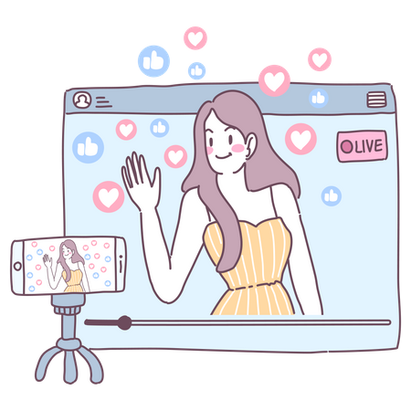 Woman live broadcast via smartphone  Illustration