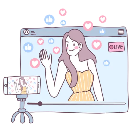 Woman live broadcast via smartphone  Illustration