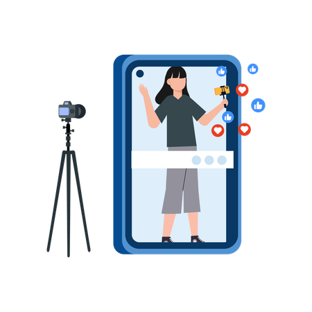 Woman live on social media  Illustration