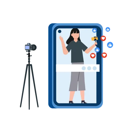 Woman live on social media  Illustration