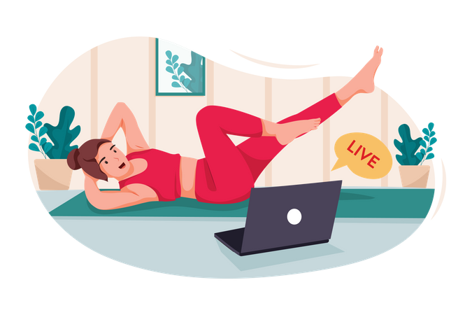 Woman live streaming workout at home fitness  Illustration
