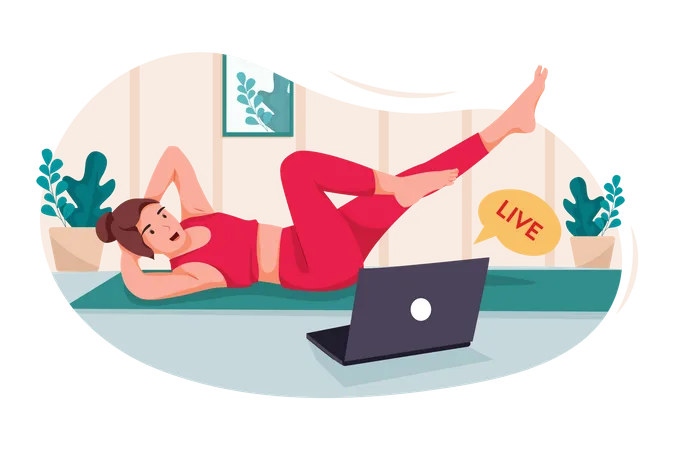 Woman live streaming workout at home fitness Illustration