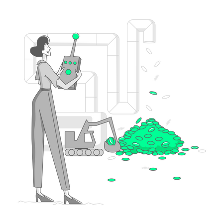 Woman loads coins into a safe  Illustration