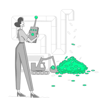 Woman loads coins into a safe  Illustration