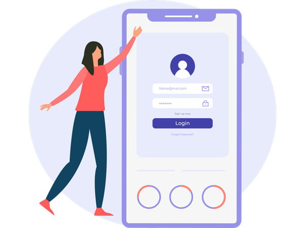 Woman login to user account  Illustration