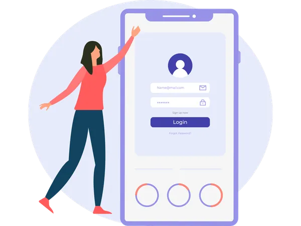 Woman login to user account  Illustration