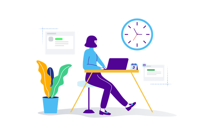 Woman look at time while working Illustration