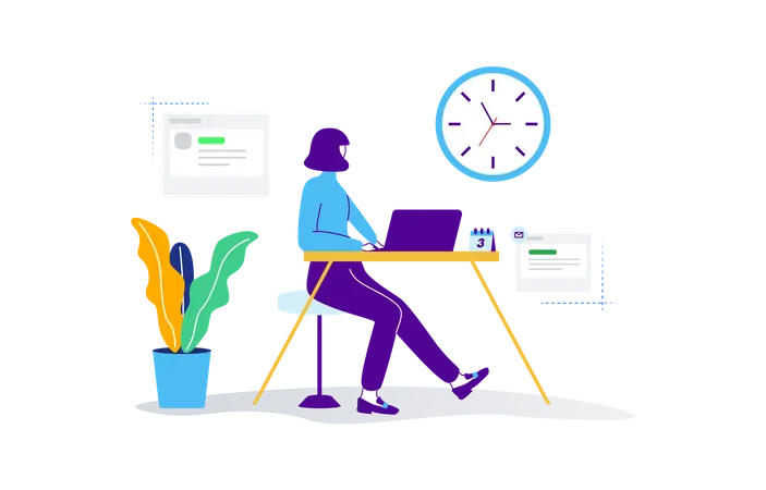 Woman look at time while working Illustration