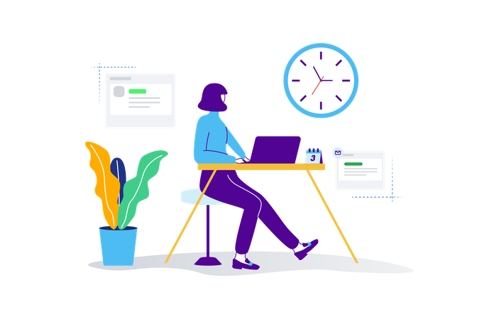 Woman look at time while working  Illustration