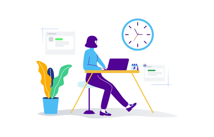 Woman look at time while working  Illustration