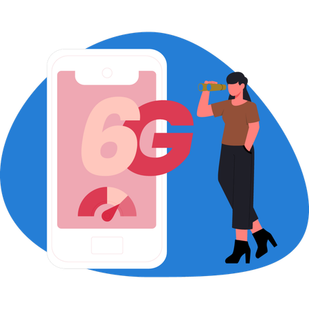 Woman looking 6G in smartphone  Illustration