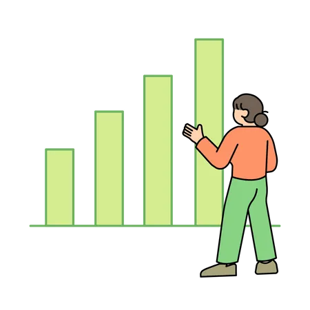Woman Looking At A Rising Graph Simple Vector Illustration Illustration