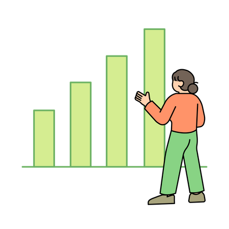 Woman looking at a rising graph  Illustration