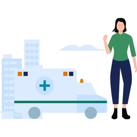 Woman looking at ambulance Illustration