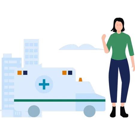 Woman looking at ambulance  Illustration