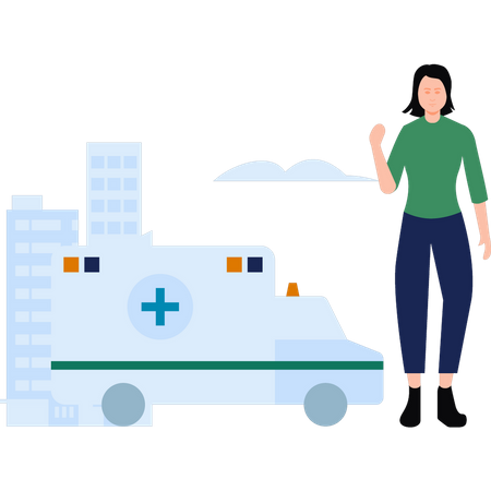 Woman looking at ambulance  Illustration