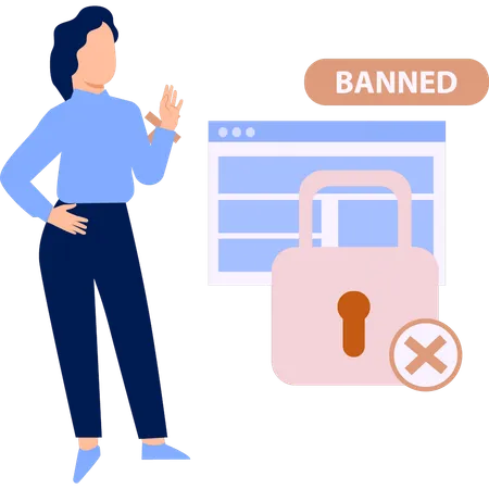 The Girl Is Looking At The Banned Security Illustration