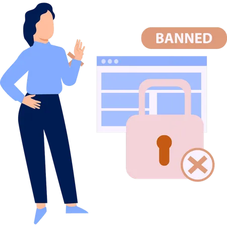 Woman looking at banned security  Illustration