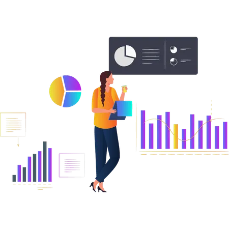 Woman looking at bar chart  Illustration